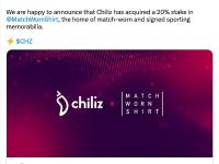 Chiliz收购纪念品平台MatchWornShirt 20%的股份