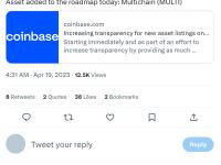 Coinbase将Multichain（MULTI）列入上币路线图
