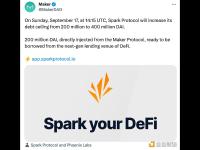 Spark Protocol债务上限将于明日提升至4亿DAI