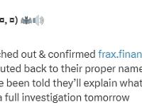 Frax Finance：frax.finance和frax.com域名现在已恢复到正确的名称服务器和配置