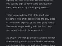 Strike发出电子邮件称泄漏可能是由第三方供应商造成的