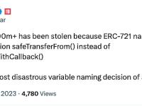 Delegate创始人：因为ERC-721将其接口函数命名为safeTransferFrom() ，1亿美元以上已被盗