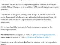 Starknet：计划于1月10日将Starknet主网升级到v0.13.0