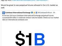 Coinbase国际单日交易量首次达到10亿美元