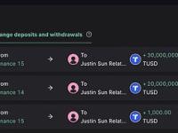 JustinSun过去11小时累计从Binance转出5,000万枚TUSD并存入HTX