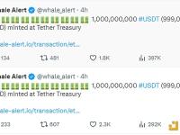 Tether Treasury约四小时前通过2笔交易新增铸造20亿枚USDT