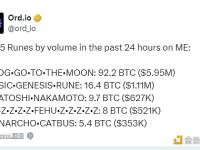 符文DOG•GO•TO•THE•MOON过去24小时交易额位居第一