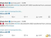 两笔价值约6900万美元的DOGE未知钱包转移到Coinbase