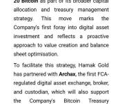英国上市公司Hamak Gold Limited购买了BTC，共计20枚