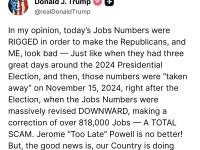 特朗普：非农就业数据被操纵 目的是让我难堪