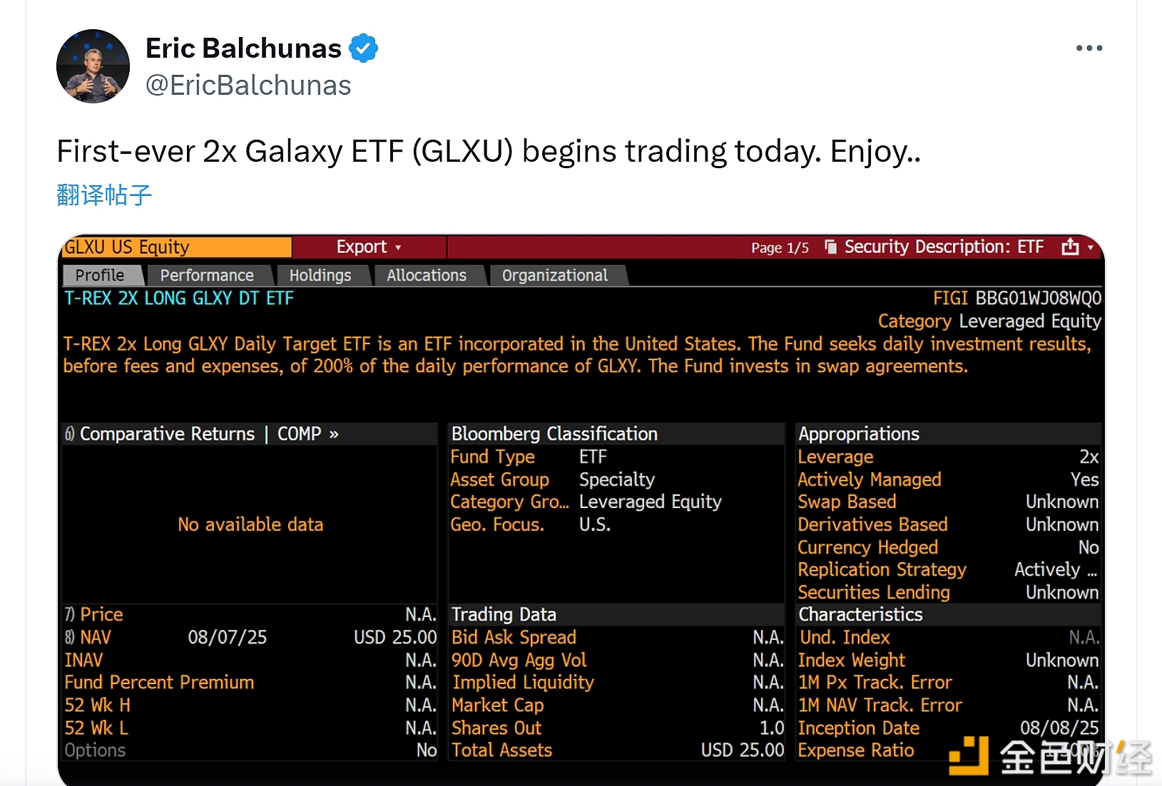图片[1] - 首只2倍做多Galaxy的ETF GLXU今日正式开始交易