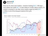 短期持有者的比特币持仓量增加超22万枚 增幅9.9%