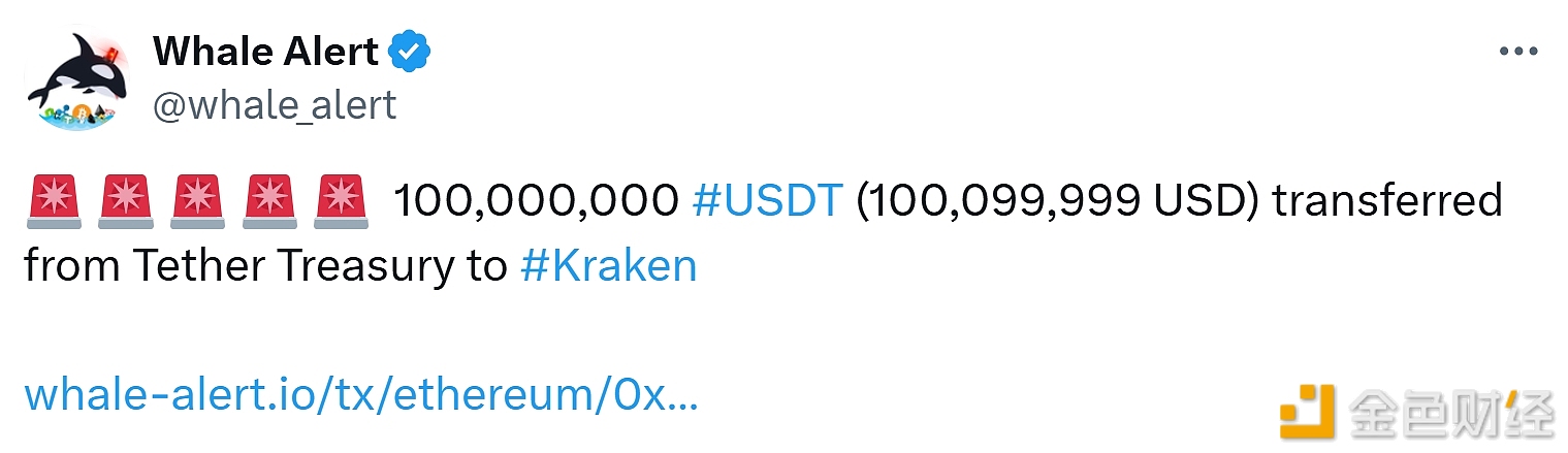 图片[1] - 1亿枚USDT从Tether Treasury转移至Kraken
