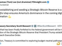 Tom Lee评美国加密储备政策：比特币战略储备确保美国在未来数字化转型中的主导地位