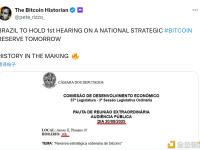 巴西将于明日举行首次关于建立国家战略性比特币储备的听证会
