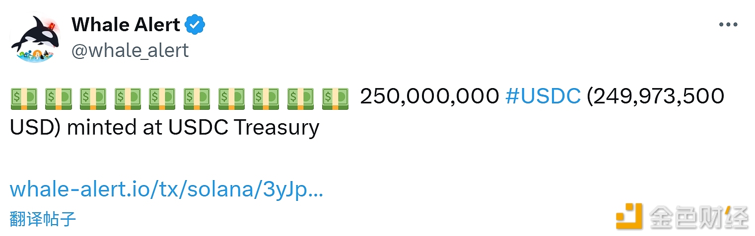 图片[1] - 2.5 亿枚USDC在USDC Treasury中铸造完成
