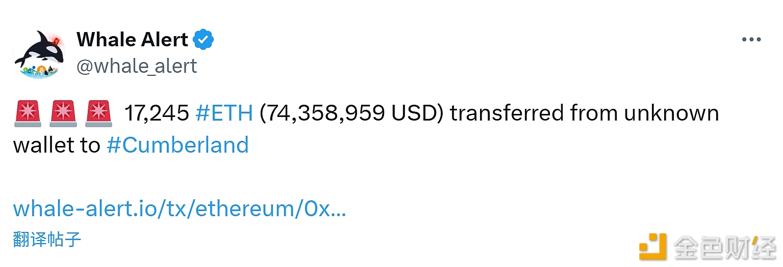 图片[1] - 17,245枚ETH从未知钱包转移至Cumberland
