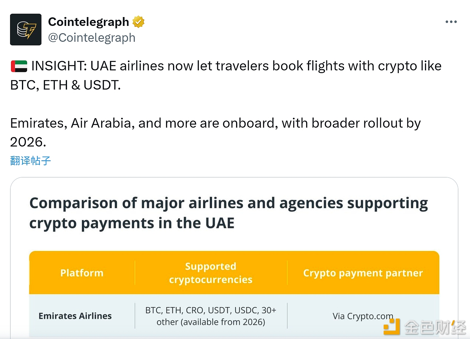 图片[1] - 阿联酋航空公司现已允许旅客使用比特币、以太坊和USDT等预订航班