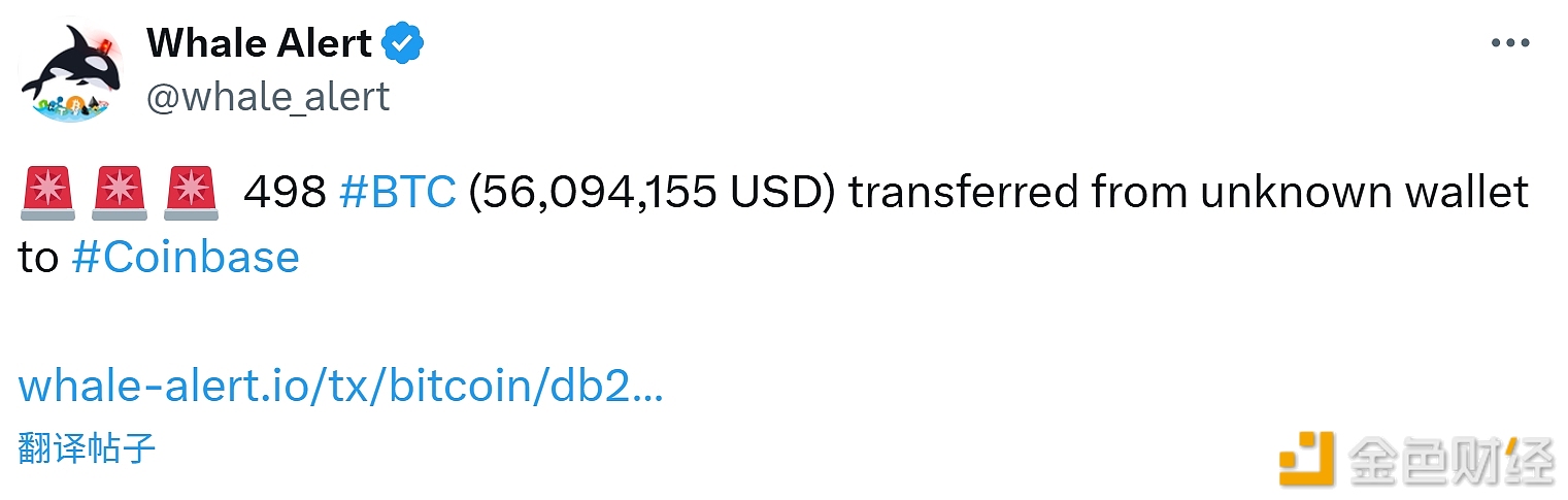 图片[1] - 498枚BTC从未知钱包转入Coinbase