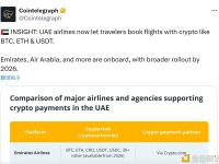 阿联酋航空公司现已允许旅客使用比特币、以太坊和USDT等预订航班