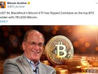 贝莱德的比特币ETF已超越Coinbase成为最大比特币持有者