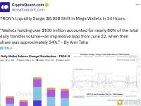 TRON网络流动性激增：24 小时内巨额钱包资金转移达69.5亿美元