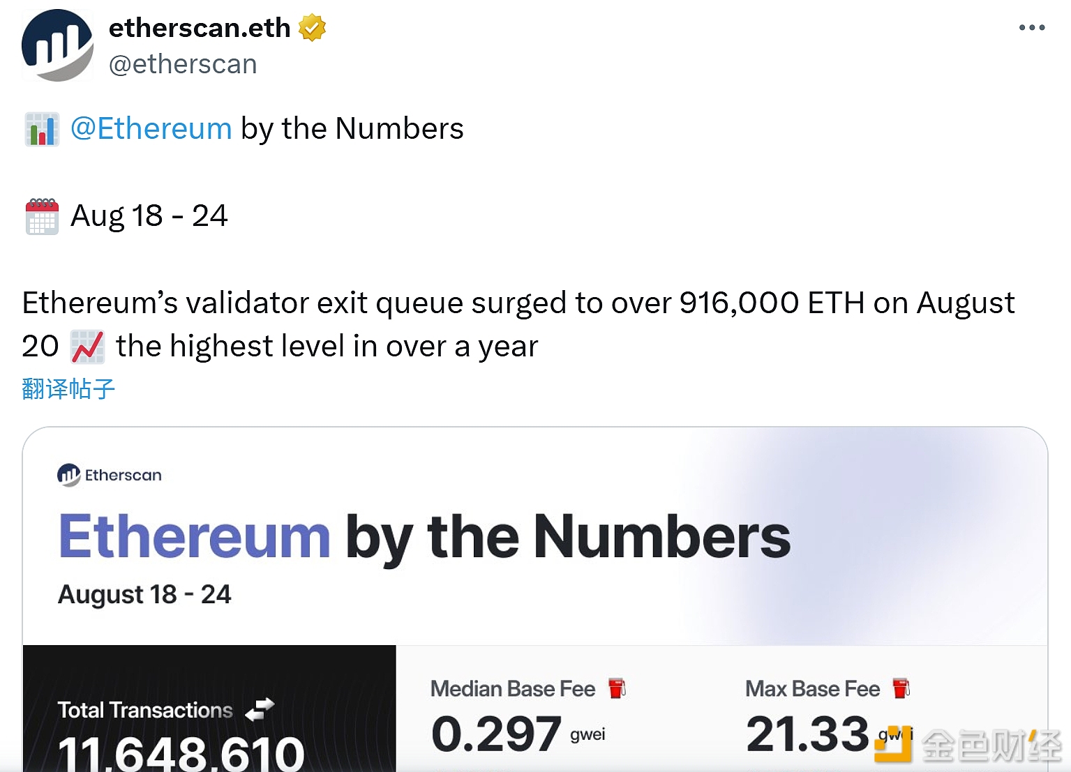 图片[1] - 以太坊验证者退出队列规模激增至91.6万枚ETH以上，创一年新高