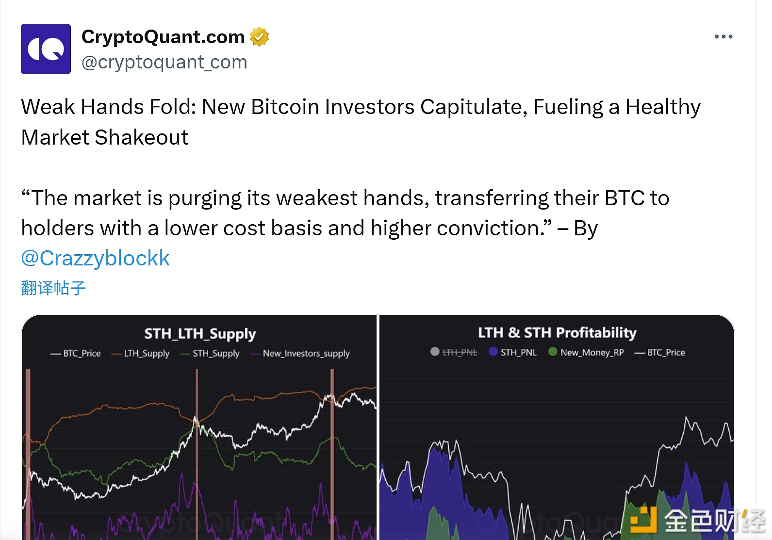图片[1] - CryptoQuant：比特币新投资者认输离场，推动市场健康洗牌