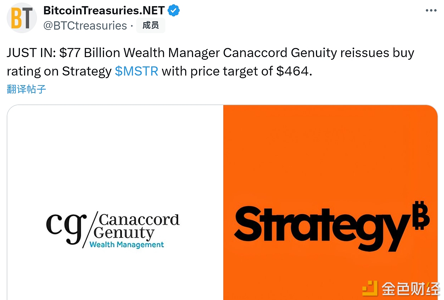图片[1] - Canaccord Genuity重申对微策略（MSTR）的买入评级，目标价定为464美元