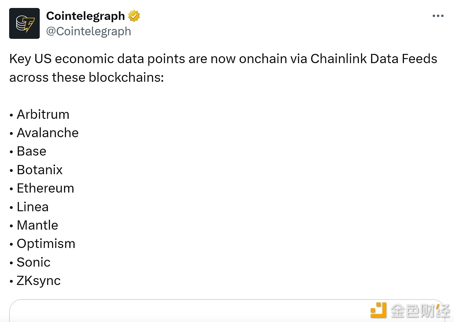 图片[1] - 美国关键经济数据现已通过 Chainlink 数据馈送接入以下区块链