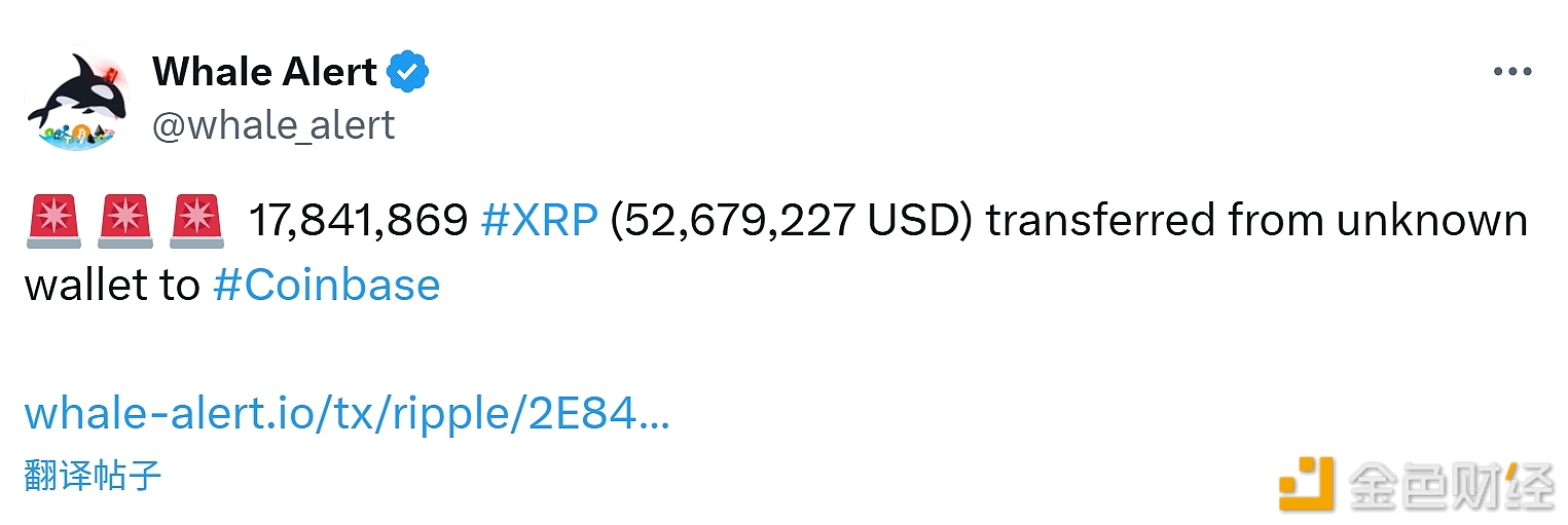 图片[1] - 17,841,869枚XRP从未知钱包转移至Coinbase交易所