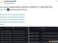 四个新建钱包过去5小时从币安提取超1万枚SOL