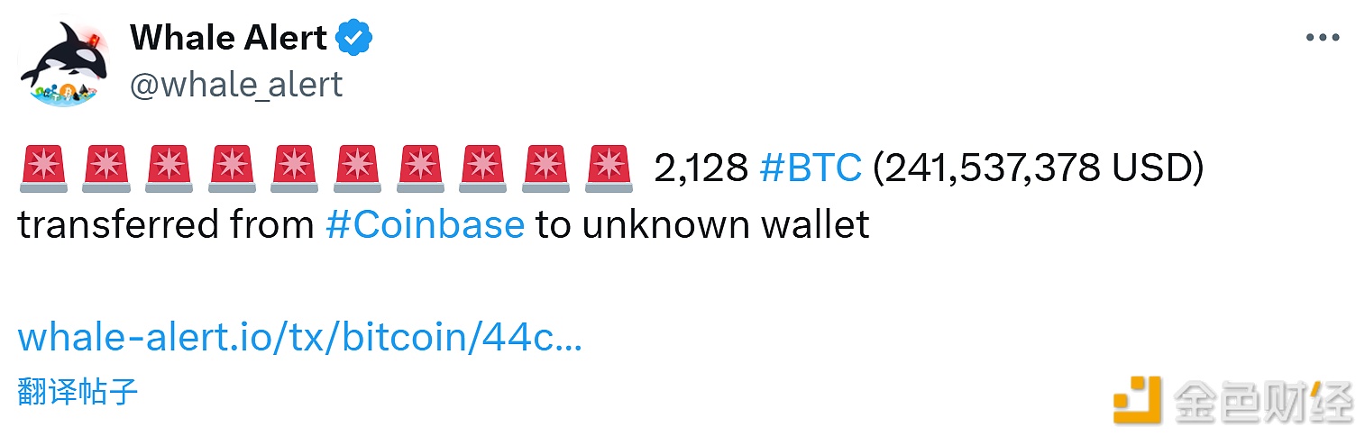 图片[1] - 2128 枚比特币从 Coinbase 转移至未知钱包