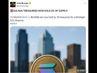 Solana各财库目前持有其总供应量的 2%