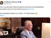 墨西哥第三大富豪表示他正在考虑将他的投资组合100%持有为比特币