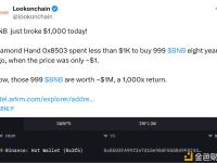 某钻石手在八年前花了不到1000美元买999个BNB 如今价值约100万美元