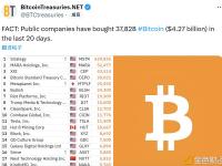 上市公司过去20天累计购买37,828枚比特币，总价值约42.7亿美元
