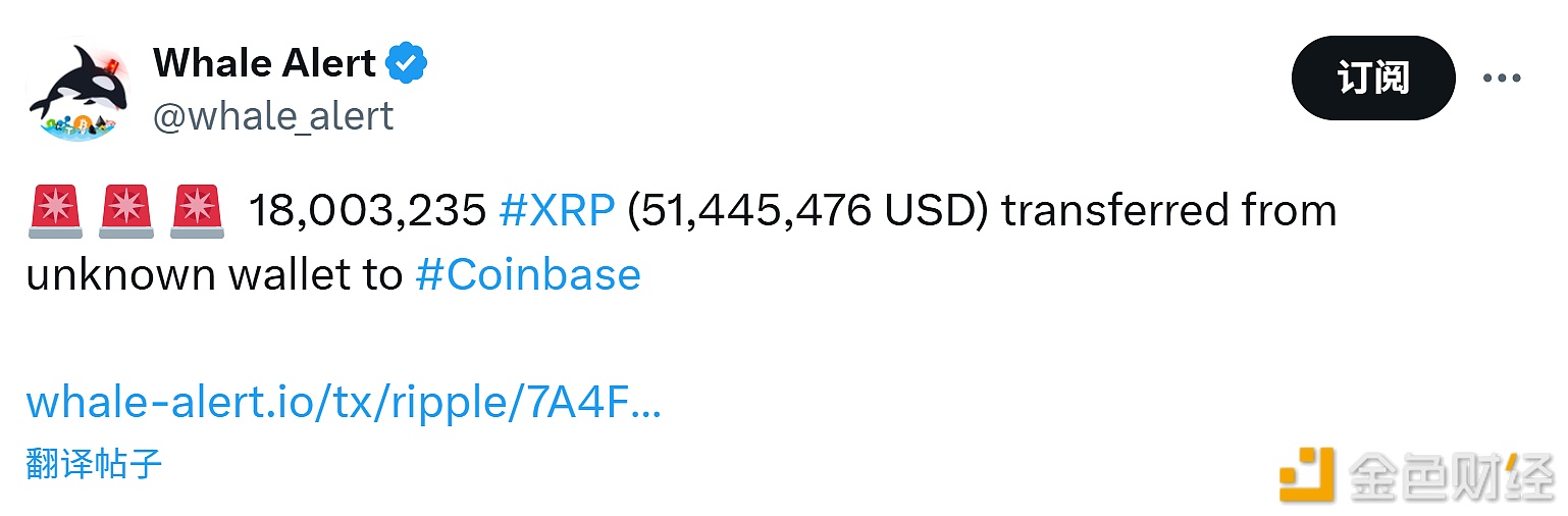 图片[1] - 超1800万枚XRP转入Coinbase