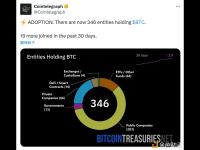 目前已有346家实体持有比特币