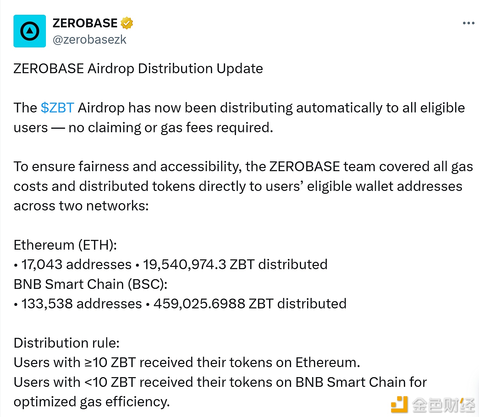 图片[1] - ZEROBASE：ZBT空投已分发完毕，面向以太坊与BNB Chain用户