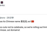 Solana联创Toly转发SNS.sol推文并评论：“索拉拉.sol”