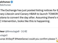 分析：若美SEC无临时干预，Bitwise Solana质押ETF及LTC、HBAR ETF将于今晚开盘