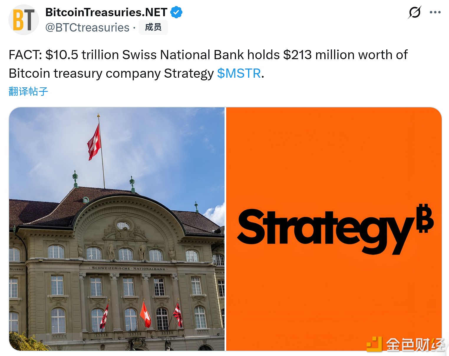 图片[1] - 瑞士国家银行持有价值2.13亿美元的Strategy股票