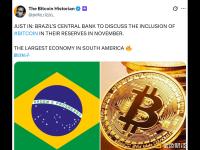 巴西央行将于11月讨论将比特币纳入其外汇储备的议题