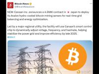 嘉楠耘智宣布在日本签订4.5兆瓦合同，部署其阿瓦隆（Avalon）液冷比特币矿机