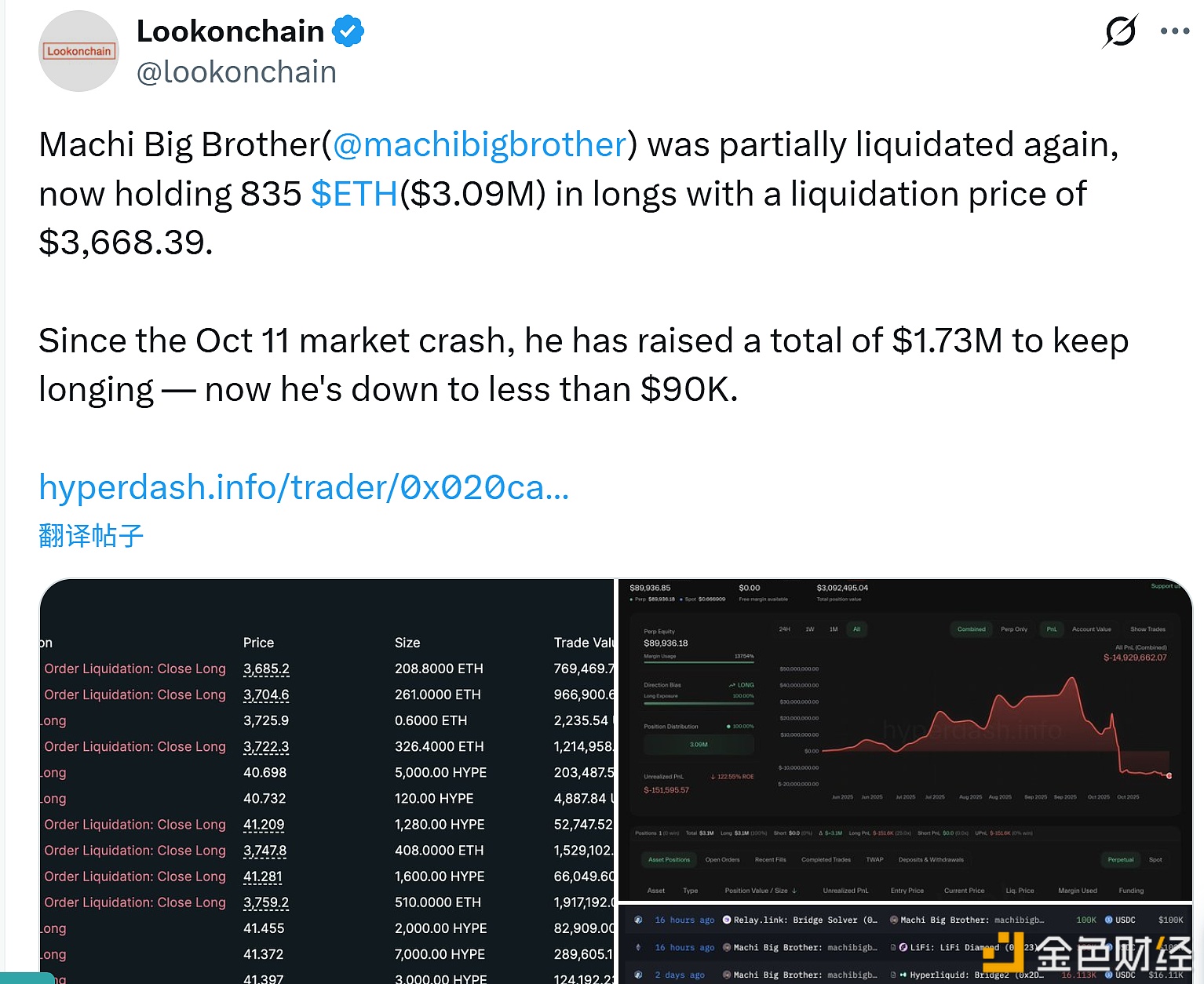 图片[1] - 黄立成筹集173万美元维持ETH多单，目前仅剩不到9万
