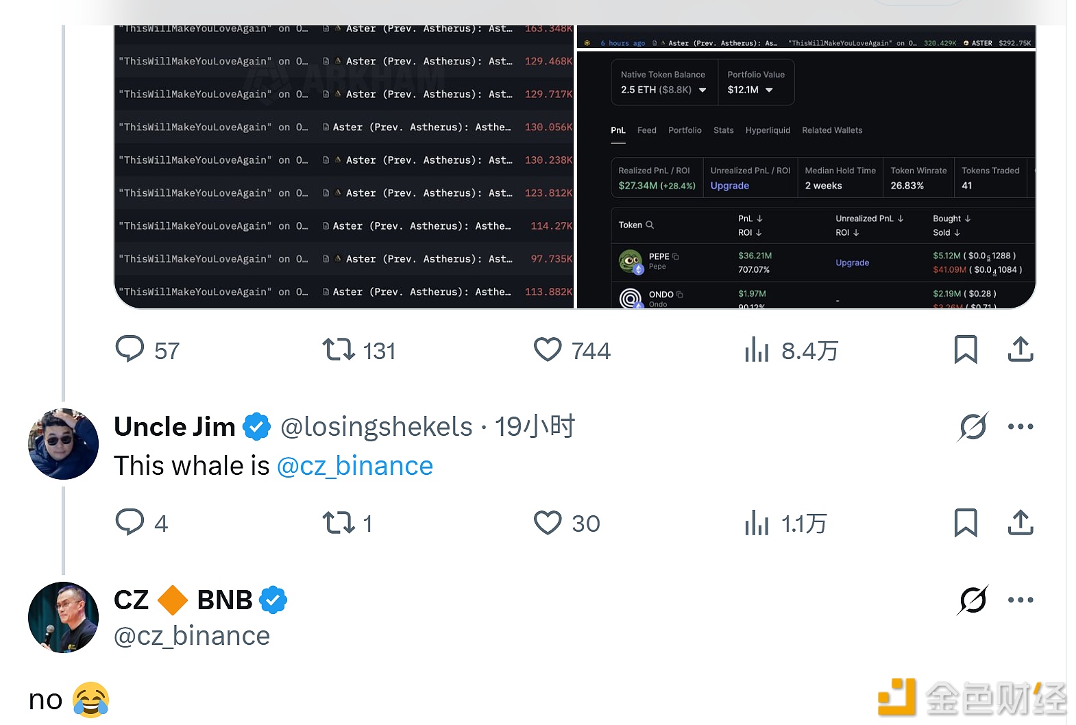 图片[1] - CZ澄清“购买460万枚ASTER的鲸鱼”并非其本人