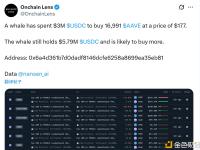 某巨鲸已花费300万枚USDC买入16,991枚AAVE