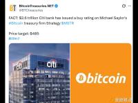 花旗银行已对比特币财库公司Strategy给出买入评级