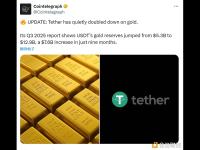 Tether USDT 相关黄金储备资产高达 129 亿美元，9 个月内增加 76 亿美元